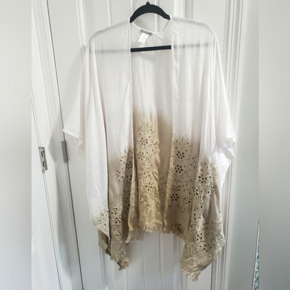 J Jill Duster Kimono one size Silk Blend Ombre embroidered bottom detail Summer